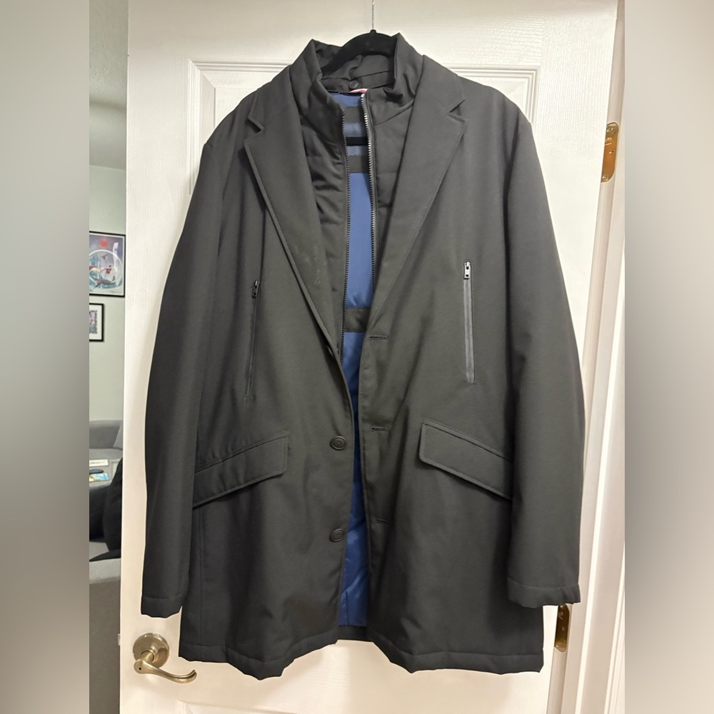 Tommy Hilfiger Black Over Coat with Blue Liner